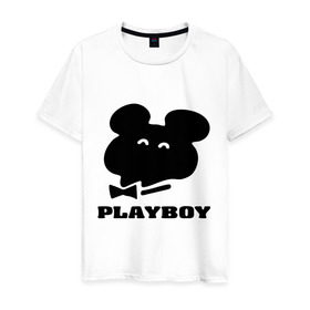 Мужская футболка хлопок с принтом Playboy mishka в Белгороде, 100% хлопок | прямой крой, круглый вырез горловины, длина до линии бедер, слегка спущенное плечо. | mishka | playboy | медведь | мишка | олимпиада 80 | олимпийский мишка | плейбой