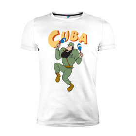 Мужская футболка премиум с принтом Cuba - Fidel Castro в Белгороде, 92% хлопок, 8% лайкра | приталенный силуэт, круглый вырез ворота, длина до линии бедра, короткий рукав | Тематика изображения на принте: castro | cuba | fidel | кастро | куба | лидер | фидель