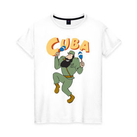 Женская футболка хлопок с принтом Cuba - Fidel Castro в Белгороде, 100% хлопок | прямой крой, круглый вырез горловины, длина до линии бедер, слегка спущенное плечо | castro | cuba | fidel | кастро | куба | лидер | фидель
