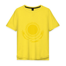 Мужская футболка хлопок Oversize с принтом Казахстан в Белгороде, 100% хлопок | свободный крой, круглый ворот, “спинка” длиннее передней части | астана | герб казахстана | казах | казахстан | казахстанказахия