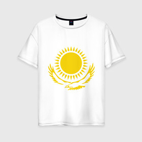 Женская футболка хлопок Oversize с принтом Казахстан в Белгороде, 100% хлопок | свободный крой, круглый ворот, спущенный рукав, длина до линии бедер
 | астана | герб казахстана | казах | казахстан | казахстанказахия