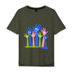 Мужская футболка хлопок Oversize с принтом Hands Up в Белгороде, 100% хлопок | свободный крой, круглый ворот, “спинка” длиннее передней части | glow | hands | up | вверх | руки | светяться | светящиеся | стетиться