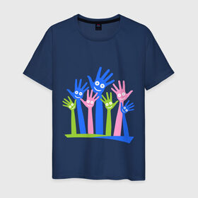 Мужская футболка хлопок с принтом Hands Up в Белгороде, 100% хлопок | прямой крой, круглый вырез горловины, длина до линии бедер, слегка спущенное плечо. | glow | hands | up | вверх | руки | светяться | светящиеся | стетиться