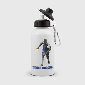 Бутылка спортивная с принтом Didier Drogba - Chelsea в Белгороде, металл | емкость — 500 мл, в комплекте две пластиковые крышки и карабин для крепления | 
