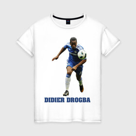 Женская футболка хлопок с принтом Didier Drogba - Chelsea в Белгороде, 100% хлопок | прямой крой, круглый вырез горловины, длина до линии бедер, слегка спущенное плечо | 