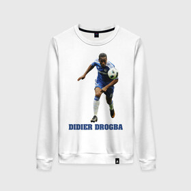 Женский свитшот хлопок с принтом Didier Drogba - Chelsea в Белгороде, 100% хлопок | прямой крой, круглый вырез, на манжетах и по низу широкая трикотажная резинка  | 