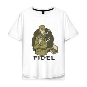 Мужская футболка хлопок Oversize с принтом Fidel Castro - Фидель Кастро в Белгороде, 100% хлопок | свободный крой, круглый ворот, “спинка” длиннее передней части | Тематика изображения на принте: castro | cuba | fidel | кастро | куба | лидер | фидель