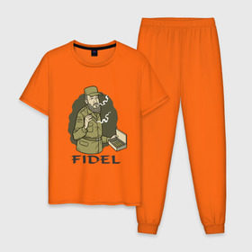 Мужская пижама хлопок с принтом Fidel Castro - Фидель Кастро в Белгороде, 100% хлопок | брюки и футболка прямого кроя, без карманов, на брюках мягкая резинка на поясе и по низу штанин
 | Тематика изображения на принте: castro | cuba | fidel | кастро | куба | лидер | фидель
