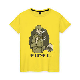 Женская футболка хлопок с принтом Fidel Castro - Фидель Кастро в Белгороде, 100% хлопок | прямой крой, круглый вырез горловины, длина до линии бедер, слегка спущенное плечо | castro | cuba | fidel | кастро | куба | лидер | фидель