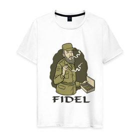 Мужская футболка хлопок с принтом Fidel Castro - Фидель Кастро в Белгороде, 100% хлопок | прямой крой, круглый вырез горловины, длина до линии бедер, слегка спущенное плечо. | castro | cuba | fidel | кастро | куба | лидер | фидель