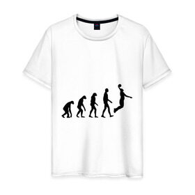 Мужская футболка хлопок с принтом Баскетбольная эволюция в Белгороде, 100% хлопок | прямой крой, круглый вырез горловины, длина до линии бедер, слегка спущенное плечо. | баскетбол | баскетболист | дарвин | человек | эволюция