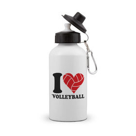 Бутылка спортивная с принтом I love volleyball - Я люблю волейбол в Белгороде, металл | емкость — 500 мл, в комплекте две пластиковые крышки и карабин для крепления | волейбол