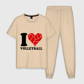 Мужская пижама хлопок с принтом I love volleyball - Я люблю волейбол в Белгороде, 100% хлопок | брюки и футболка прямого кроя, без карманов, на брюках мягкая резинка на поясе и по низу штанин
 | волейбол