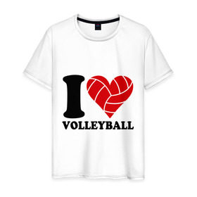 Мужская футболка хлопок с принтом I love volleyball - Я люблю волейбол в Белгороде, 100% хлопок | прямой крой, круглый вырез горловины, длина до линии бедер, слегка спущенное плечо. | волейбол