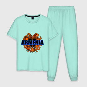 Мужская пижама хлопок с принтом Армения в Белгороде, 100% хлопок | брюки и футболка прямого кроя, без карманов, на брюках мягкая резинка на поясе и по низу штанин
 | Тематика изображения на принте: armenia | армянин | герб армении