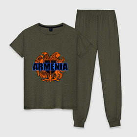 Женская пижама хлопок с принтом Армения в Белгороде, 100% хлопок | брюки и футболка прямого кроя, без карманов, на брюках мягкая резинка на поясе и по низу штанин | armenia | армянин | герб армении