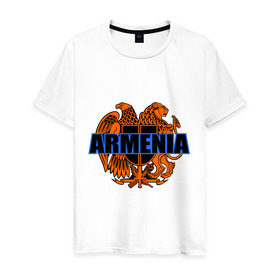 Мужская футболка хлопок с принтом Армения в Белгороде, 100% хлопок | прямой крой, круглый вырез горловины, длина до линии бедер, слегка спущенное плечо. | armenia | армянин | герб армении