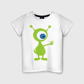 Детская футболка хлопок с принтом Инопланетный зверек в Белгороде, 100% хлопок | круглый вырез горловины, полуприлегающий силуэт, длина до линии бедер | гуманоид | инопланетный зверек с планеты эпиметей.пришельцы | инопланетянин | нло