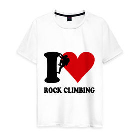 Мужская футболка хлопок с принтом I love rock climbing - Я люблю скалолазание в Белгороде, 100% хлопок | прямой крой, круглый вырез горловины, длина до линии бедер, слегка спущенное плечо. | i love | rock climbing | скалолазание | я люблю