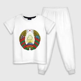 Детская пижама хлопок с принтом Белоруссия герб в Белгороде, 100% хлопок |  брюки и футболка прямого кроя, без карманов, на брюках мягкая резинка на поясе и по низу штанин
 | белоруссия | герб | государство | минск | республика | символ | снг | страна