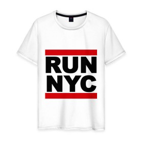 Мужская футболка хлопок с принтом Run New York City в Белгороде, 100% хлопок | прямой крой, круглый вырез горловины, длина до линии бедер, слегка спущенное плечо. | 