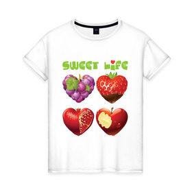 Женская футболка хлопок с принтом Sweet Life - Сладкая жизнь в Белгороде, 100% хлопок | прямой крой, круглый вырез горловины, длина до линии бедер, слегка спущенное плечо | sweet life | конфеты | сладкая жизнь | сладкое | сладости | сладость