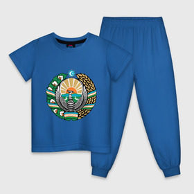 Детская пижама хлопок с принтом Узбекистан герб в Белгороде, 100% хлопок |  брюки и футболка прямого кроя, без карманов, на брюках мягкая резинка на поясе и по низу штанин
 | Тематика изображения на принте: герб | государство | символ | снг | страна | узбекистан