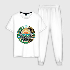 Мужская пижама хлопок с принтом Узбекистан герб в Белгороде, 100% хлопок | брюки и футболка прямого кроя, без карманов, на брюках мягкая резинка на поясе и по низу штанин
 | герб | государство | символ | снг | страна | узбекистан
