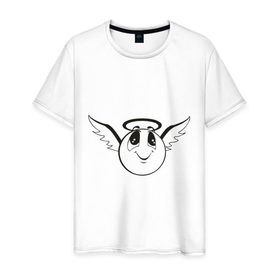 Мужская футболка хлопок с принтом Смайл-ангел в Белгороде, 100% хлопок | прямой крой, круглый вырез горловины, длина до линии бедер, слегка спущенное плечо. | 