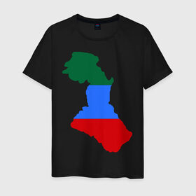 Мужская футболка хлопок с принтом Дагестан (Dagestan) в Белгороде, 100% хлопок | прямой крой, круглый вырез горловины, длина до линии бедер, слегка спущенное плечо. | dagestan | map | map  dagestan | дагестан | кавказ | карта | карта дагестана