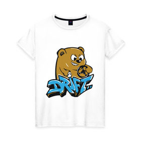 Женская футболка хлопок с принтом Drift bear в Белгороде, 100% хлопок | прямой крой, круглый вырез горловины, длина до линии бедер, слегка спущенное плечо | auto | drift bear | авто | автомобильные | машины | медведь | тачки | тюнинг