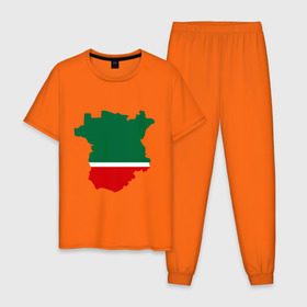 Мужская пижама хлопок с принтом Чечня (Chechnya) в Белгороде, 100% хлопок | брюки и футболка прямого кроя, без карманов, на брюках мягкая резинка на поясе и по низу штанин
 | кавказ | карта | чеченец | чеченский | чеченцы | чечня | чичня