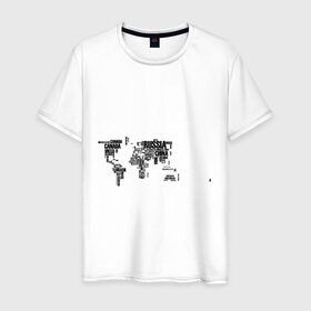 Мужская футболка хлопок с принтом Карта Мира в Белгороде, 100% хлопок | прямой крой, круглый вырез горловины, длина до линии бедер, слегка спущенное плечо. | земля | карта мира | надписи | страны