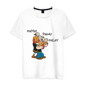 Мужская футболка хлопок с принтом Папая Морячек в Белгороде, 100% хлопок | прямой крой, круглый вырез горловины, длина до линии бедер, слегка спущенное плечо. | popeye
