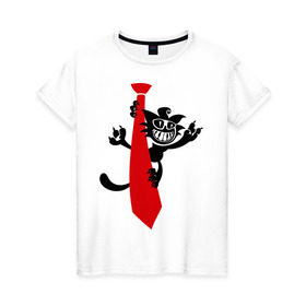 Женская футболка хлопок с принтом Кот на галстуке в Белгороде, 100% хлопок | прямой крой, круглый вырез горловины, длина до линии бедер, слегка спущенное плечо | галстук | кот | котенок | котик | котяра | кошак | кошки
