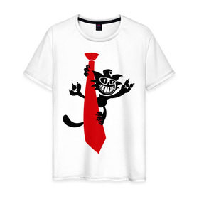 Мужская футболка хлопок с принтом Кот на галстуке в Белгороде, 100% хлопок | прямой крой, круглый вырез горловины, длина до линии бедер, слегка спущенное плечо. | галстук | кот | котенок | котик | котяра | кошак | кошки