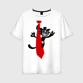Женская футболка хлопок Oversize с принтом Кот на галстуке в Белгороде, 100% хлопок | свободный крой, круглый ворот, спущенный рукав, длина до линии бедер
 | галстук | кот | котенок | котик | котяра | кошак | кошки