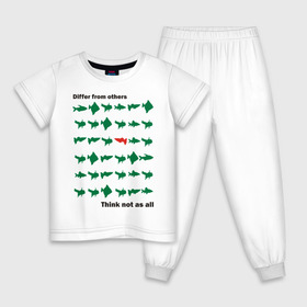 Детская пижама хлопок с принтом Не будь как все в Белгороде, 100% хлопок |  брюки и футболка прямого кроя, без карманов, на брюках мягкая резинка на поясе и по низу штанин
 | не будь как все | неповторимый | отличаться | отличие | рыба | рыбы | уникальность
