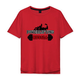 Мужская футболка хлопок Oversize с принтом Powerlifting Russia (2) в Белгороде, 100% хлопок | свободный крой, круглый ворот, “спинка” длиннее передней части | powerlifting