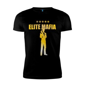 Мужская футболка премиум с принтом Элитная мафия в Белгороде, 92% хлопок, 8% лайкра | приталенный силуэт, круглый вырез ворота, длина до линии бедра, короткий рукав | elite mafia | gangsters | mafia | гангстеры | золото | мафия | элитная мафия