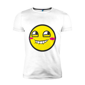 Мужская футболка премиум с принтом Безумный смайл. в Белгороде, 92% хлопок, 8% лайкра | приталенный силуэт, круглый вырез ворота, длина до линии бедра, короткий рукав | smile. улыбка | безумный смайл | псих | смайл | смайлик