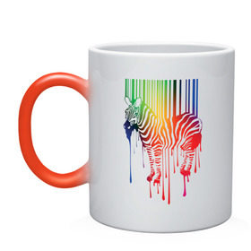 Кружка хамелеон с принтом Цветная зебра в Белгороде, керамика | меняет цвет при нагревании, емкость 330 мл | colors | зебра | цвета | штрих код | штрихкод