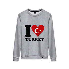 Женский свитшот хлопок с принтом I love turkey в Белгороде, 100% хлопок | прямой крой, круглый вырез, на манжетах и по низу широкая трикотажная резинка  | i love turkey | полумесяц | турция | флаги | я люблю