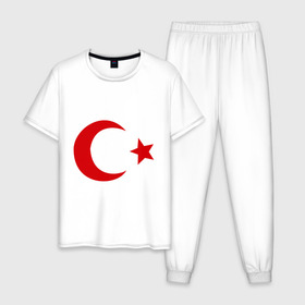 Мужская пижама хлопок с принтом Турция в Белгороде, 100% хлопок | брюки и футболка прямого кроя, без карманов, на брюках мягкая резинка на поясе и по низу штанин
 | Тематика изображения на принте: turkey | полумесяц | турция | флаги