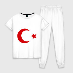 Женская пижама хлопок с принтом Турция в Белгороде, 100% хлопок | брюки и футболка прямого кроя, без карманов, на брюках мягкая резинка на поясе и по низу штанин | turkey | полумесяц | турция | флаги
