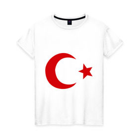 Женская футболка хлопок с принтом Турция в Белгороде, 100% хлопок | прямой крой, круглый вырез горловины, длина до линии бедер, слегка спущенное плечо | turkey | полумесяц | турция | флаги