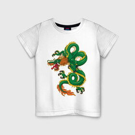 Детская футболка хлопок с принтом Зелёный дракон в Белгороде, 100% хлопок | круглый вырез горловины, полуприлегающий силуэт, длина до линии бедер | 