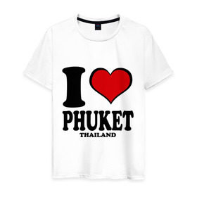 Мужская футболка хлопок с принтом I love Phuket в Белгороде, 100% хлопок | прямой крой, круглый вырез горловины, длина до линии бедер, слегка спущенное плечо. | Тематика изображения на принте: слон