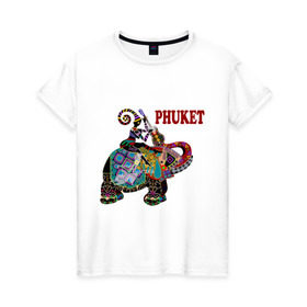 Женская футболка хлопок с принтом Phuket (4) в Белгороде, 100% хлопок | прямой крой, круглый вырез горловины, длина до линии бедер, слегка спущенное плечо | слон