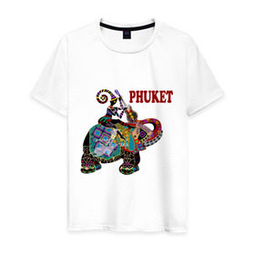 Мужская футболка хлопок с принтом Phuket (4) в Белгороде, 100% хлопок | прямой крой, круглый вырез горловины, длина до линии бедер, слегка спущенное плечо. | слон